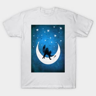 Cat on a moon chasing a mouse. T-Shirt